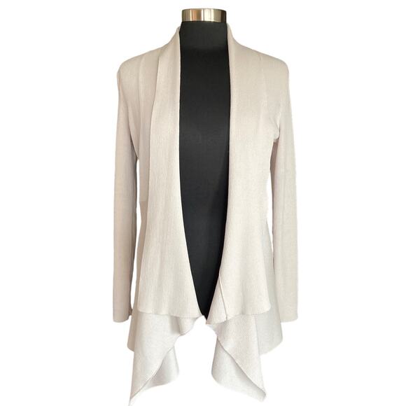 Elie. Elie Tahari Ecru Ribbed Knit Cardigan Neutral Minimalist Size Medium - Picture 1 of 8
